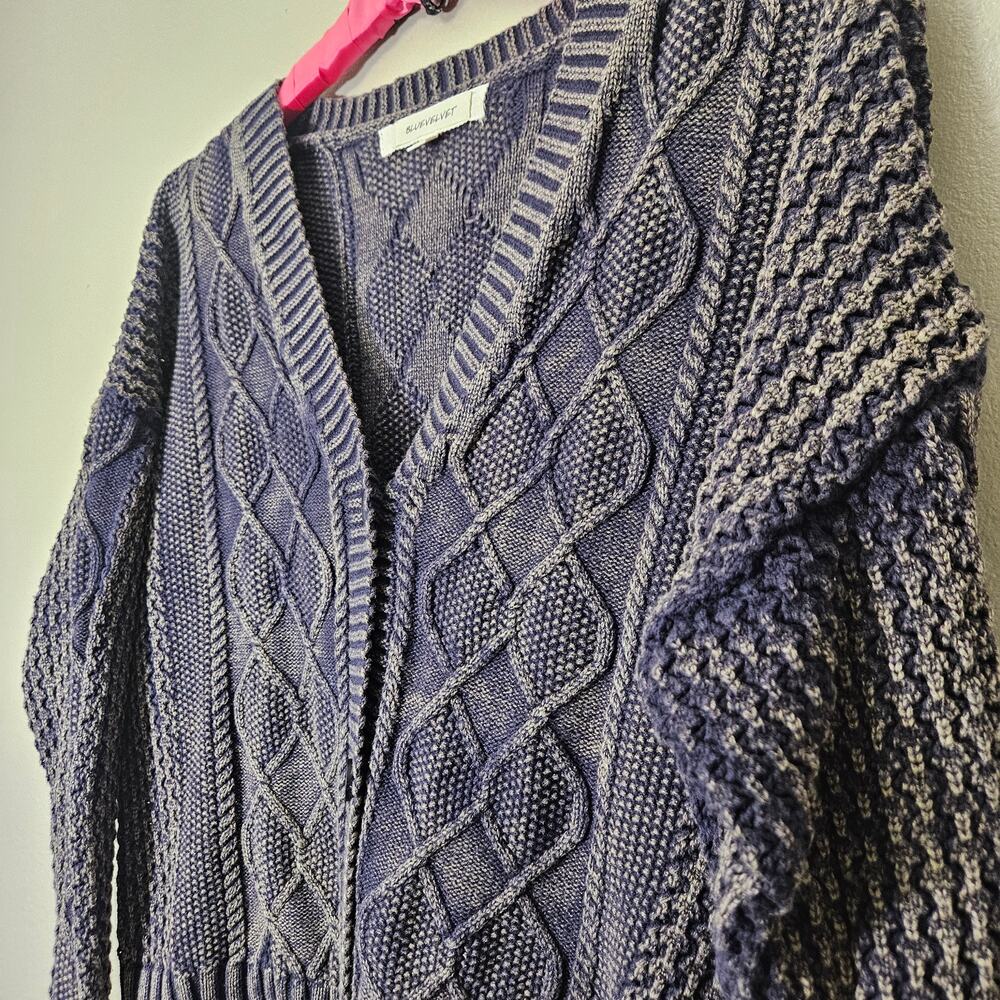 Chunky Bluevelvet CableKnit Cardigan Women S Navy VNeck Oversized Cabin Academia